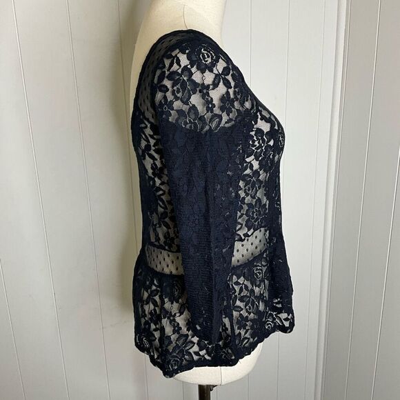 Brand New Hollister Women's XS Black Lace 3/4 Sleeve Shirt Top Sheer - Picture 5 of 16